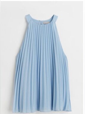 H&M Light Blue Pleated Halter Neck Top Sleeveless Blouse, Women’s XL
